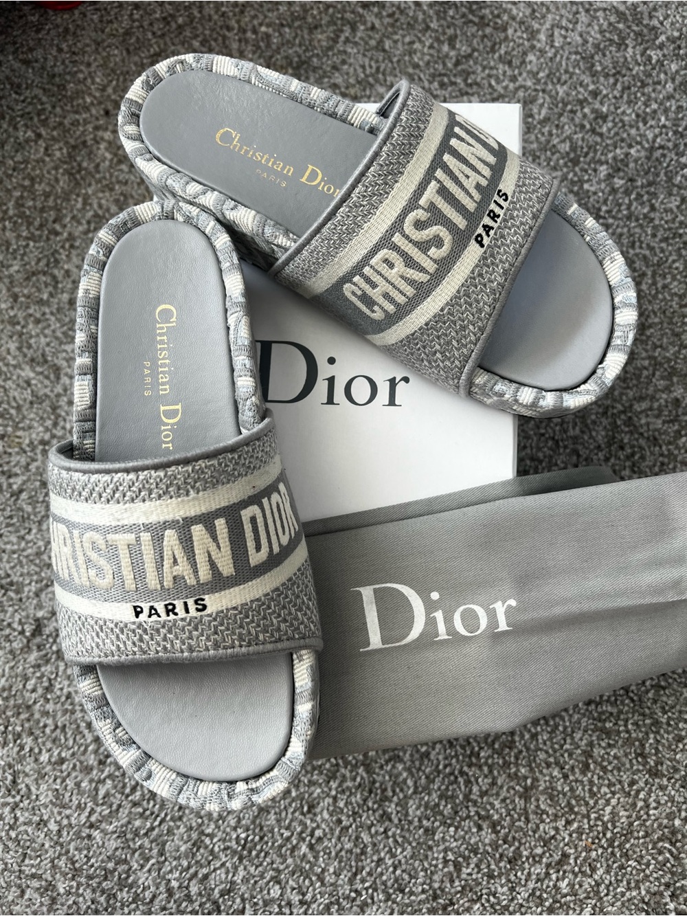Dior women Gray & Cream 'Christian Dior' Slide Sandals - Picture 5 of 7